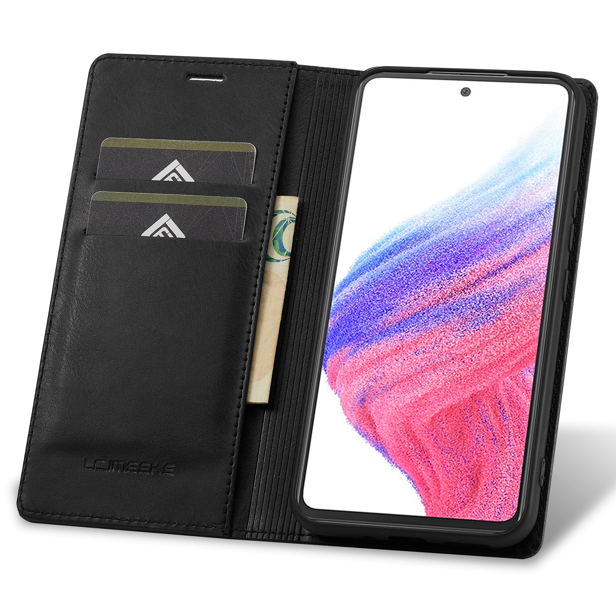 LC.IMEEKE pro Samsung Galaxy A34 5G PU kožené flipové pouzdro RFID blokovací stojánek na peněženku kryt telefonu LC.IMEEKE pro Samsung Galaxy A34 5G PU kožené flipové pouzdro RFID blokovací stojánek na peněženku kryt telefonu